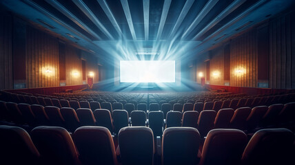 Fototapeta premium photograph of Cinema concept, Empty cinema screen with audience.