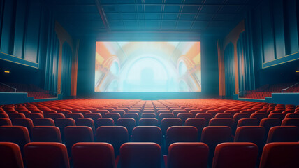 Fototapeta premium photograph of Cinema concept, Empty cinema screen with audience.generative ai