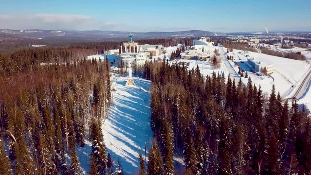 4K Drone Video of University of Alaska Fairbanks on Snowy Winter Day