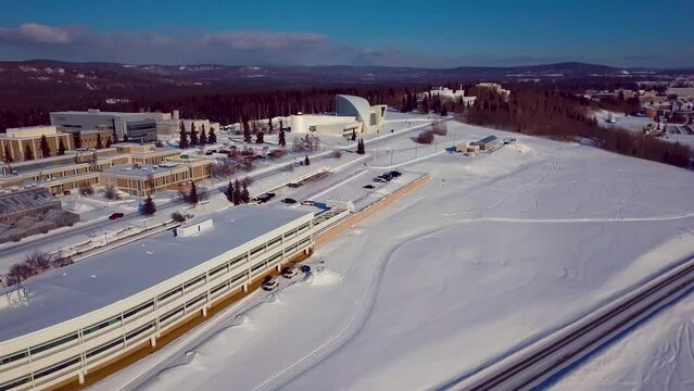 4K Drone Video of University of Alaska Fairbanks on Snowy Winter Day