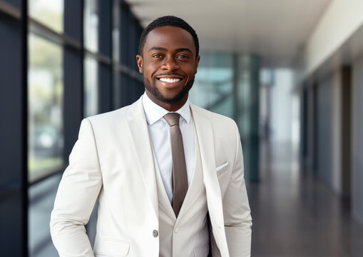business, people and office concept - smiling African American businessman in office. created by generative AI technology.