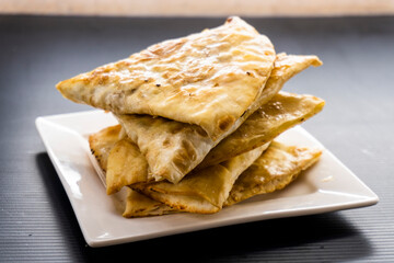 fried tortilla on a white plate. snack.food concept.