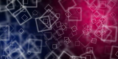 Abstract dark blue and magenta background with flying square shapes
