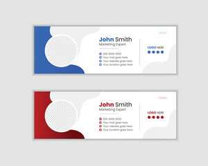 Corporate business email signature design set With , blue, red, green template, email footer and personal social media cover templates with an author photo place clean and minimalist layout.