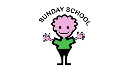 Sunday School Banner, Cute Boy Cartoon Character