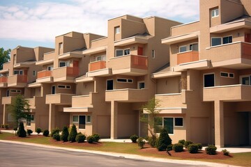 apartment street condo complex brick home row story Condos america condo two-story condominium community Low vinyl town Income 2 suburban row residence house suburb Complex Retirement 2 residential - obrazy, fototapety, plakaty