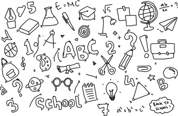 doodle element related to school. Set of hand drawn fresh symbols and icons.