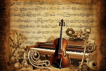 concert ancient music crumple piano document texture composition vintage musical composer retro paper vintage art background musical closeup old harmony note i grunge background classical education - obrazy, fototapety, plakaty
