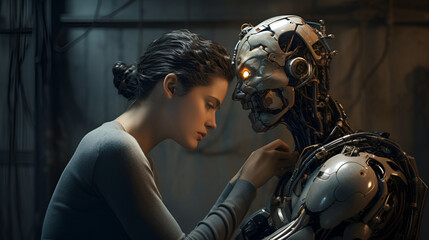 Obraz na płótnie Canvas A Girl and a Robot