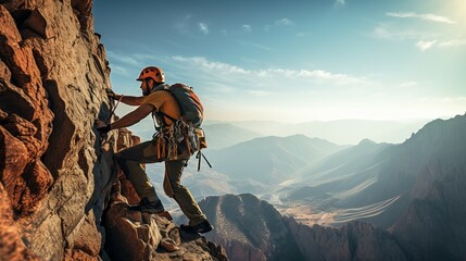 Adventurous fearless rock climber