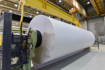 paper mill - production of paper rolls for the printing industry - paper rolls in a factory