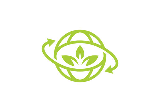 creative leaf globe logo design vector illustration