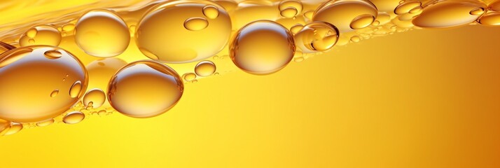 A Close-up Image Capturing Yellow Oil Drops of Various Sizes Suspended in a Clear Liquid, Creating a Dynamic and Interesting Pattern