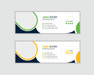 Corporate business email signature design set With . yellow, green,  template, email footer and personal social media cover templates with an author photo place clean and minimalist layout.