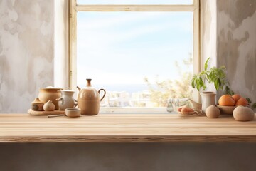 Fototapeta na wymiar day texture product architecture window new table pot background br splay green kitchen white Wooden wooden template kitchen plant defocused top brown tabletop blur window table abstract background