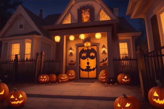Seasonal Halloween Pumpkin Decoration house generative AI