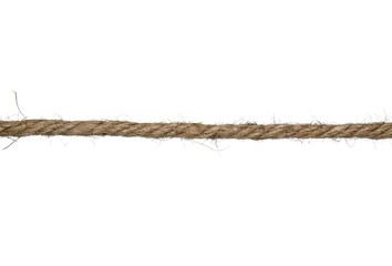 Cuerda de lino marrón recortado sobre fondo blanco