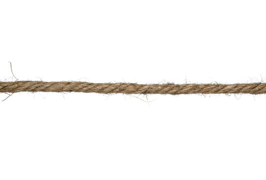 Cuerda de lino marr&oacute;n recortado sobre fondo blanco