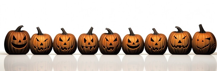 Lined pumpkins in a Halloween-style on a white background. Generative AI