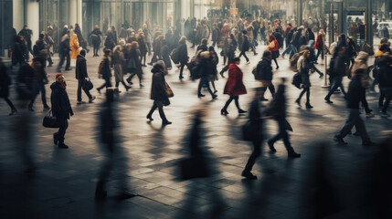 Blurred motion crowd of unrecognizable at the street