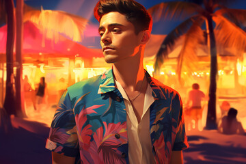 Illustration of expression man on beach during late evening 