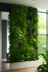 window with green plants, interior of house, interior of hotel, made by AI