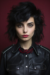 Punk look Caucasian woman in closeup shot with messy hair 