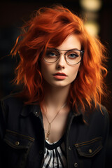 Punk look Caucasian woman in closeup shot with messy hair 