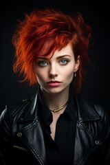 Punk look Caucasian woman in closeup shot with messy hair 