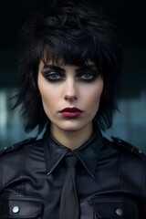 Punk look Caucasian woman in closeup shot with messy hair 