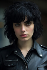 Punk look Caucasian woman in closeup shot with messy hair 