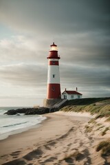 lighthouse at sunset. Generative AI