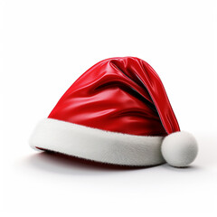 Santa Claus hat or christmas red cap isolated on white background, ai technology