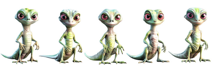 Fototapeta premium Reptilian humanoid Alien Set 3d Isolated On Transparent Background