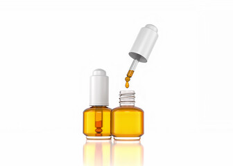 3D render of Two Bottles of Vitamin C Serum on White Background.