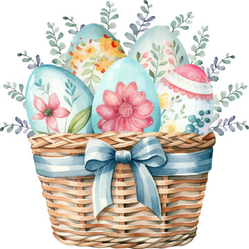 eggs in basket watercolor vector illustration