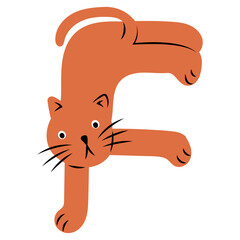 Cat letter F flat illustration