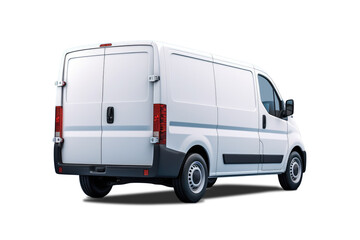 Modern white cargo van rear back right side corner angle view, isolated
