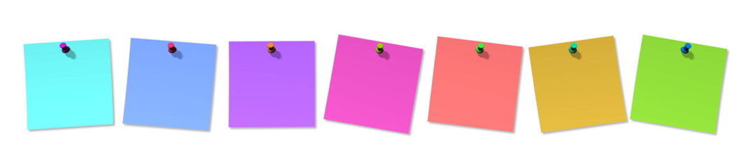 sieben bunte Notizzettel - Wochenplaner, mit Schatten