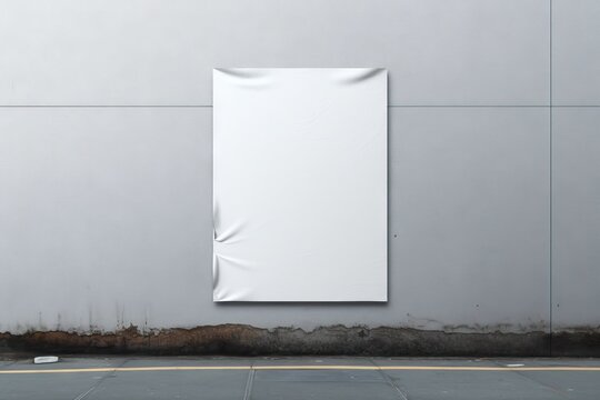 Creased Clear mockup glued sticker advertising 3d propaganda adhesive textured affiche wall art Blank mock Empty white canvas street rendering poster wheatpaste urban po