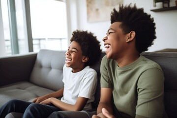 Obraz premium Brothers black smiling. Generate Ai