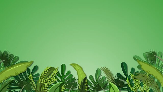Green jungle forest background with tropical plant leaves