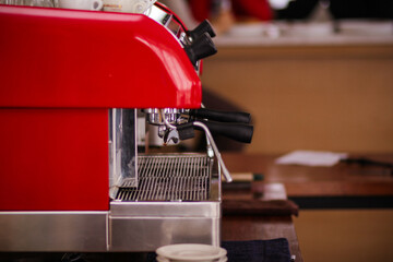 red coffee maker machine equipment metal in the kitchen in Nairobi City County Kenya East Africa