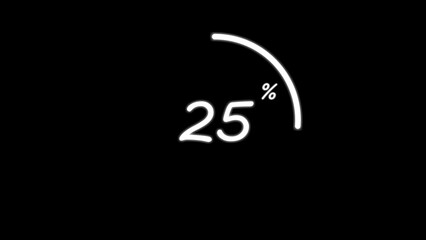 Science Loading white Circle Ring on black background. 100 in the loading ring. Loading Transfer Download Animation from zero to one hundred percent. Circle percentage