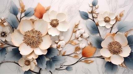 Modern floral mural wallpaper with simple yet elegant design, generative Generative AI