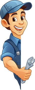 Mechanic Plumber Cartoon Wrench Spanner Handyman