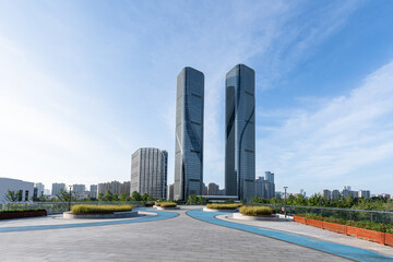 Fototapeta na wymiar city skyline with road in hangzhou china