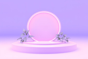 3d isolated ring in gold, purple, pink background, rendering, frame, neon, presentation, background