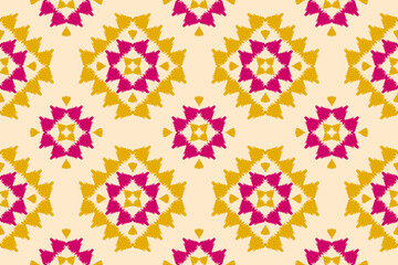 Fototapeta na wymiar Fabric ikat pattern art. Geometric ethnic seamless pattern traditional. American, Mexican style. Design for background, wallpaper, illustration, fabric, clothing, carpet, textile, batik, embroidery.