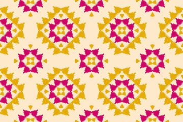 Fabric ikat pattern art. Geometric ethnic seamless pattern traditional. American, Mexican style. Design for background, wallpaper, illustration, fabric, clothing, carpet, textile, batik, embroidery.